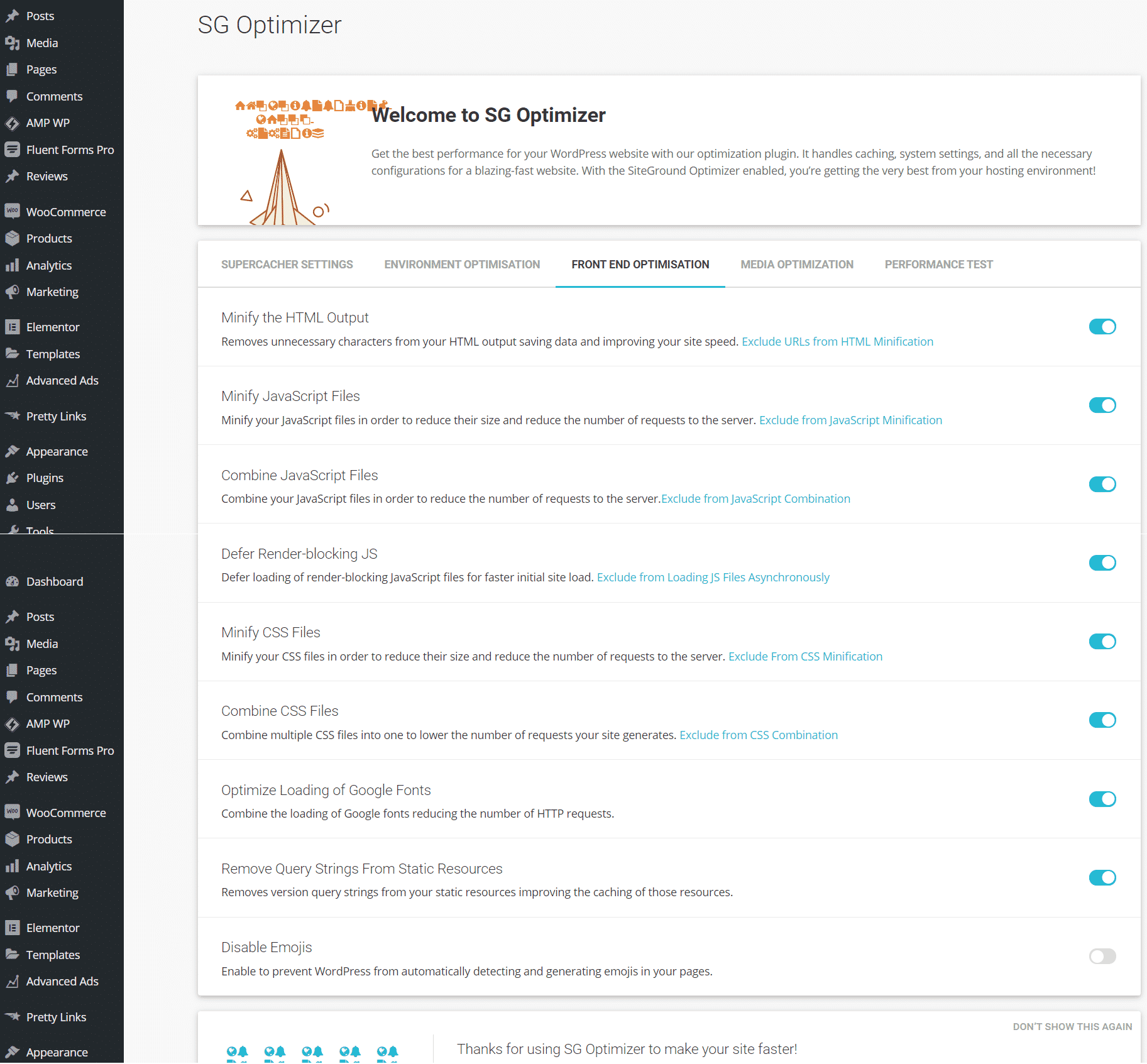 SG Optimizer for Increasing website speed