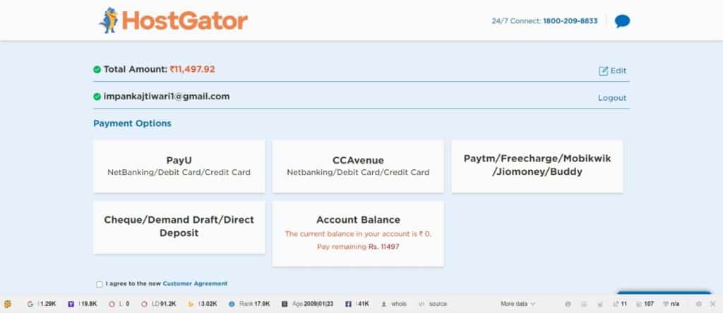 Hostgator India Payment Methods