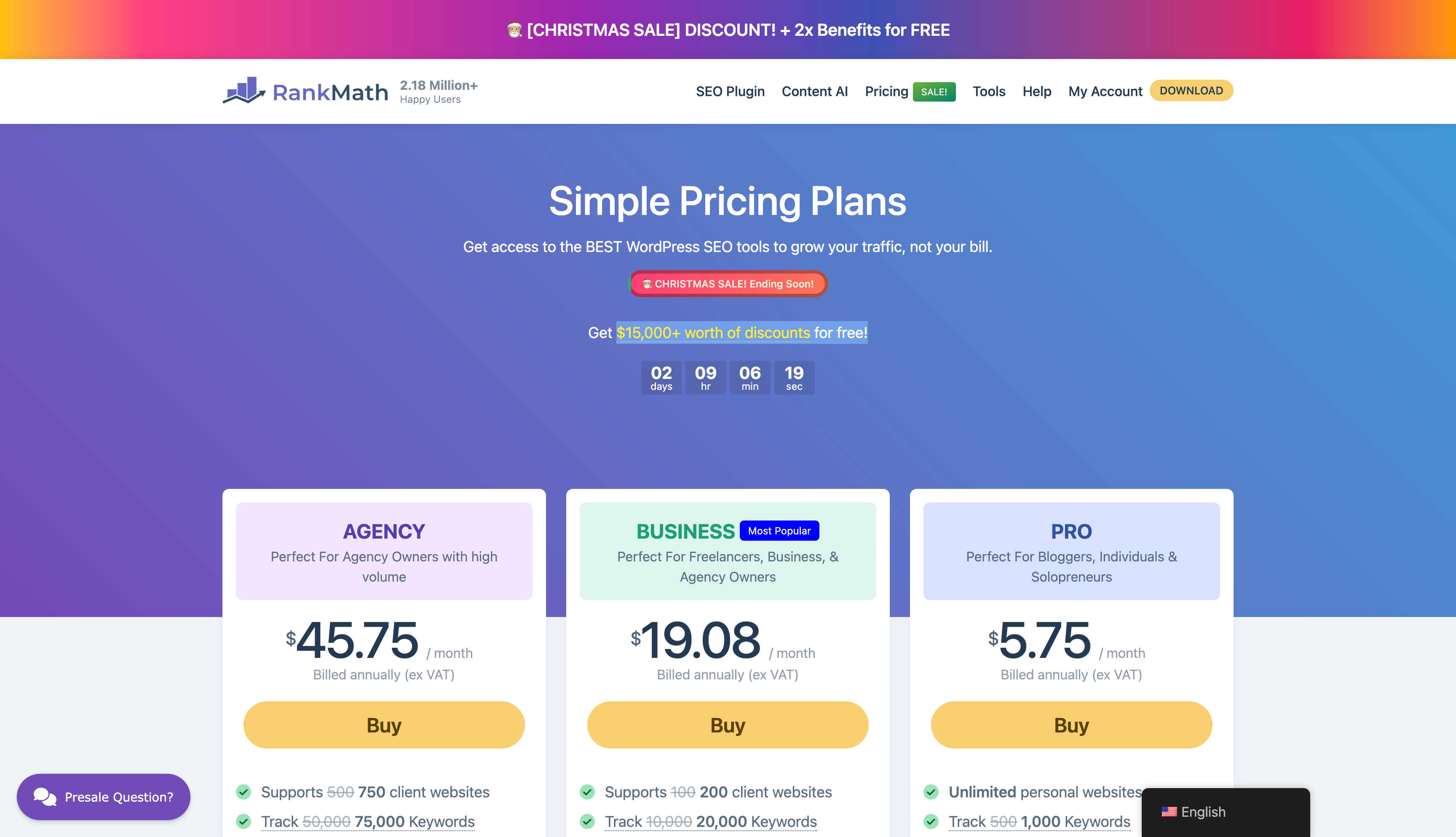 Rank Math Pro Christmas Sale 2023 grab offer now