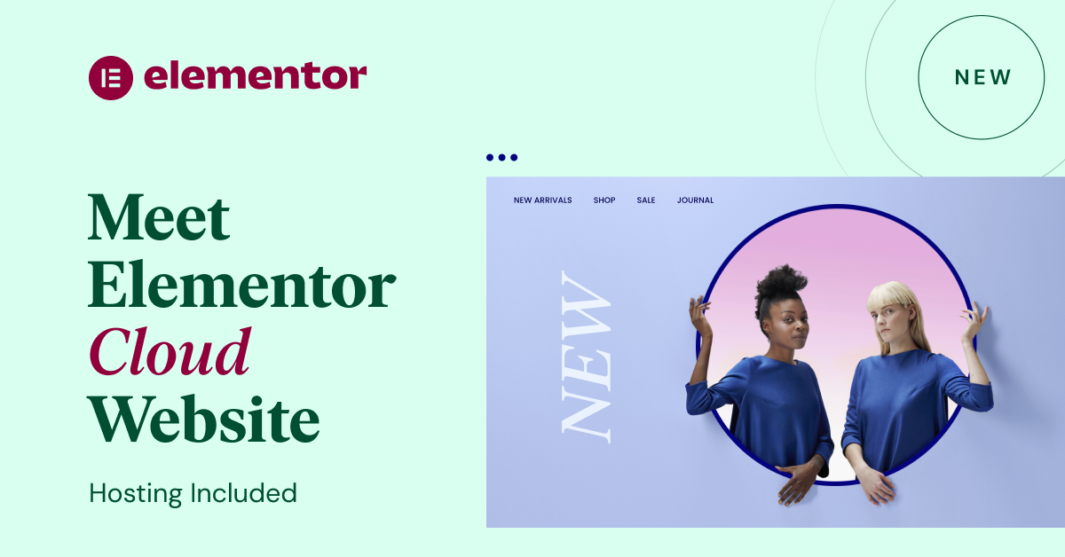 Elementor graphic reading Meet Elementor Cloud Website, hosting included