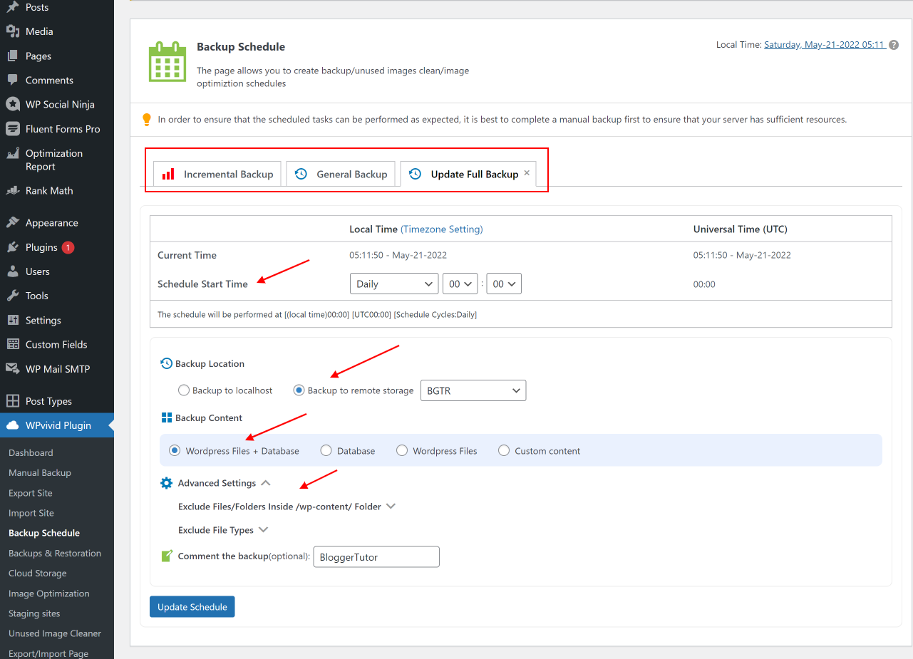 WPvivid vs UpdraftPlus 2026, Which Backup Plugin Wins? WPvivid scheduled backup panel with retention settings
