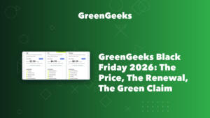 GreenGeeks Black Friday 2026 pricing, Lite at 2.95 dollars a month renewing at 13.95