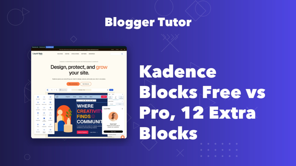 Kadence Blocks Free vs Pro: Exactly 12 Extra Blocks Kadence Blocks free versus Pro compared, showing the twelve extra blocks the Pro extension adds