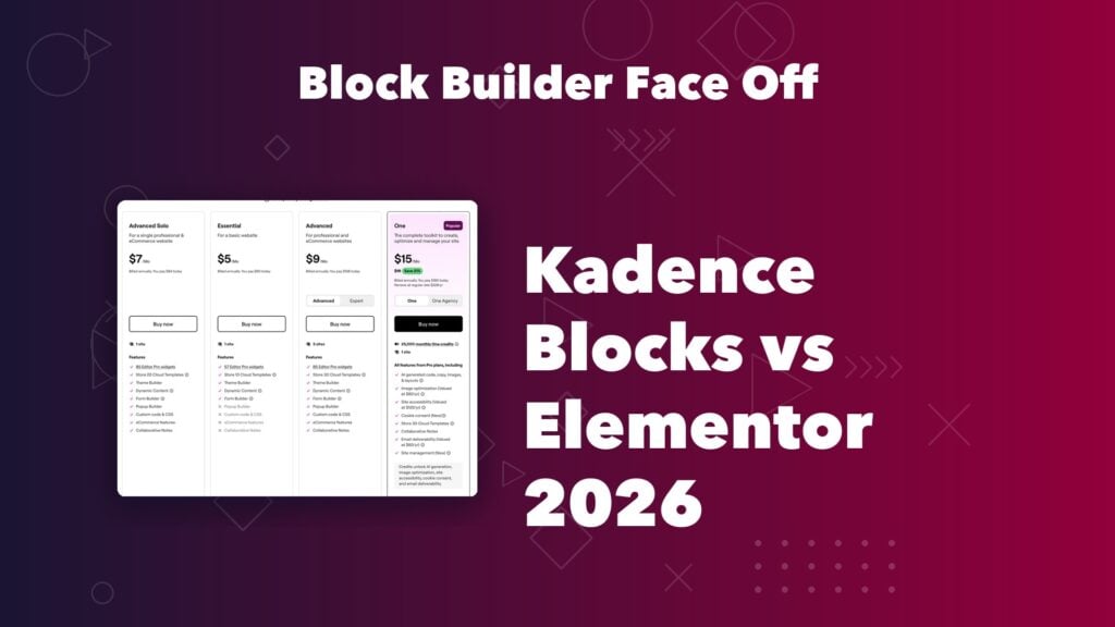 Kadence Blocks vs Elementor comparison for 2026