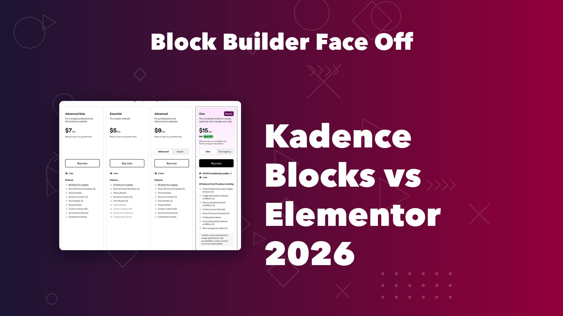 Kadence Blocks vs Elementor comparison for 2026