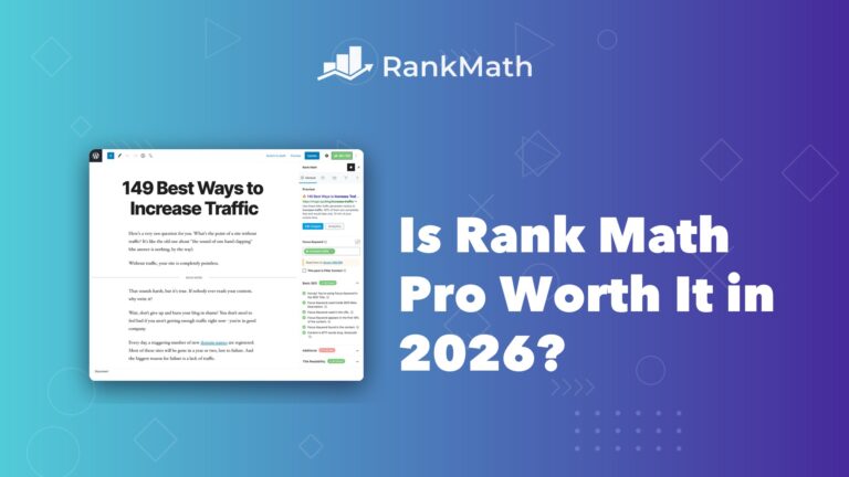 Rank Math Review 2026: Is Rank Math Pro Actually Worth It? Rank Math Review 2026 showing the plugin SEO analysis panel and a 4.6 out of 5 rating