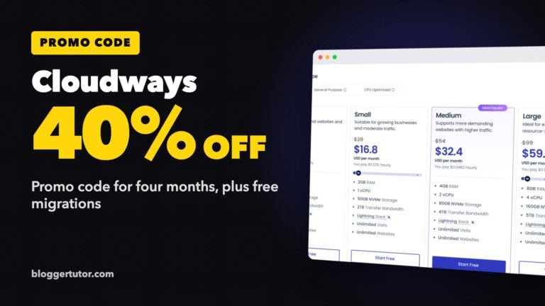 Cloudways promo code, 40% off for 4 months plus free migrations