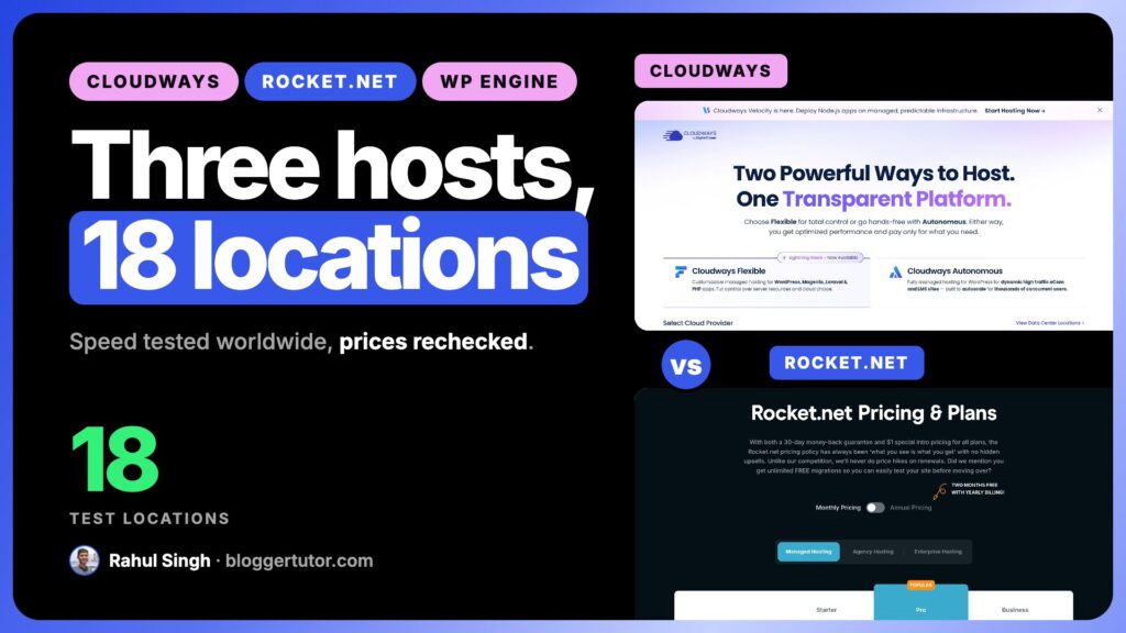 Cloudways vs Rocket.net vs WP Engine 2026, Speed Tested in 18 Locations