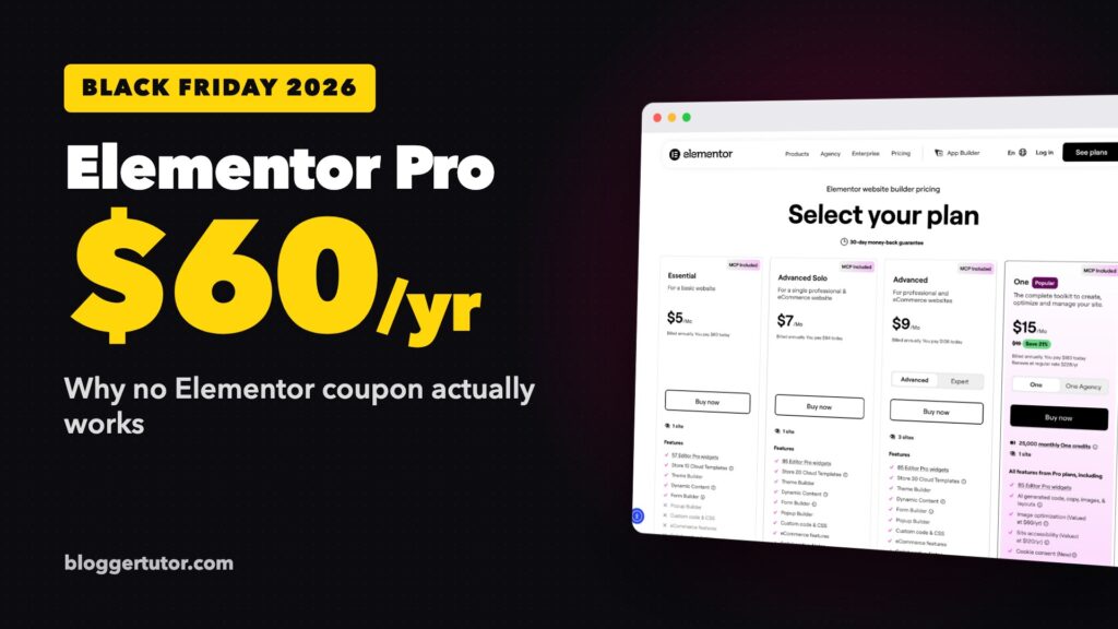 Elementor Pro Black Friday 2026, from $60 a year