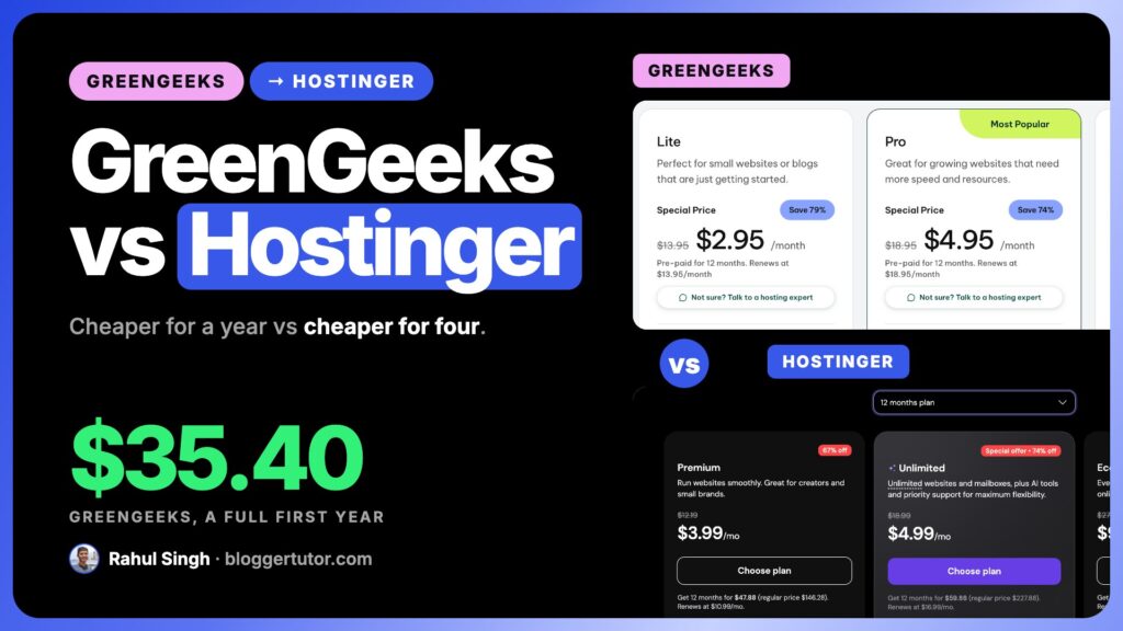 GreenGeeks vs Hostinger, 12 month plan prices side by side