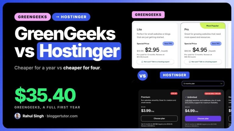 GreenGeeks vs Hostinger 2026, Which Host Is Cheaper and Better? GreenGeeks vs Hostinger, 12 month plan prices side by side