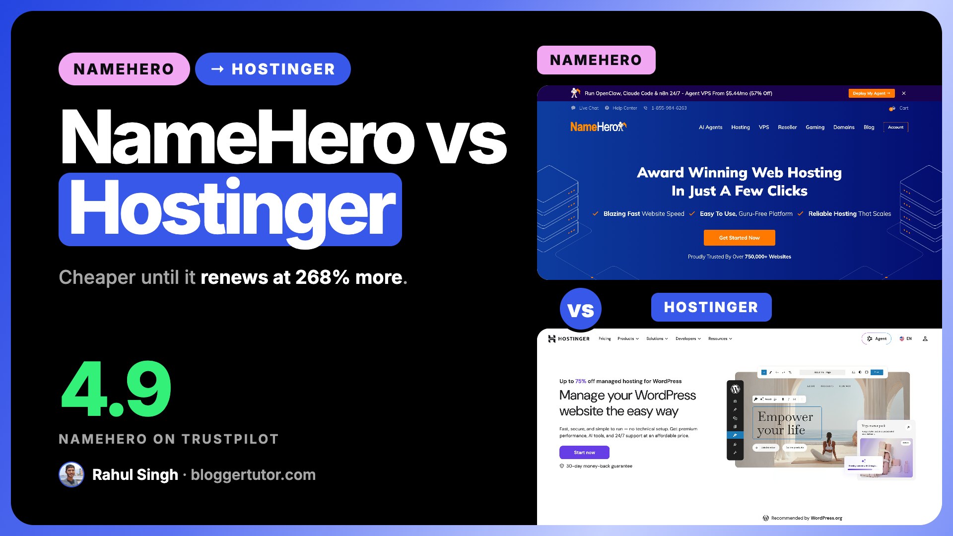 NameHero vs Hostinger 2026, Which Host Actually Wins?