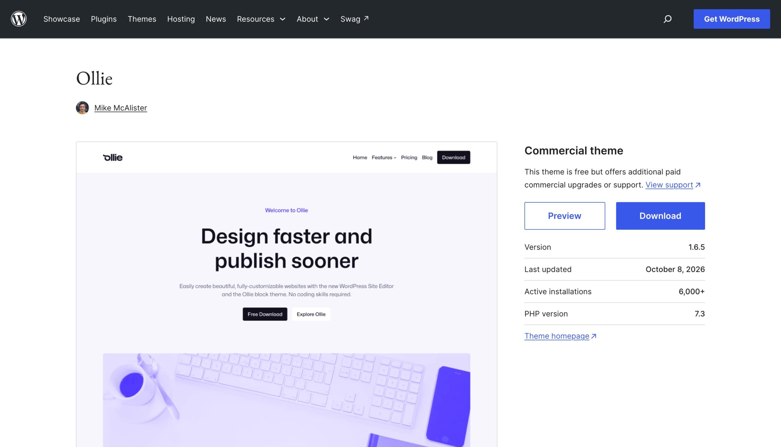 Ollie block theme for the WordPress Site Editor on WordPress.org