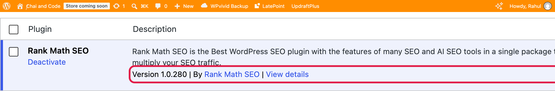 Rank Math SEO updated to the new version on the WPvivid staging copy first