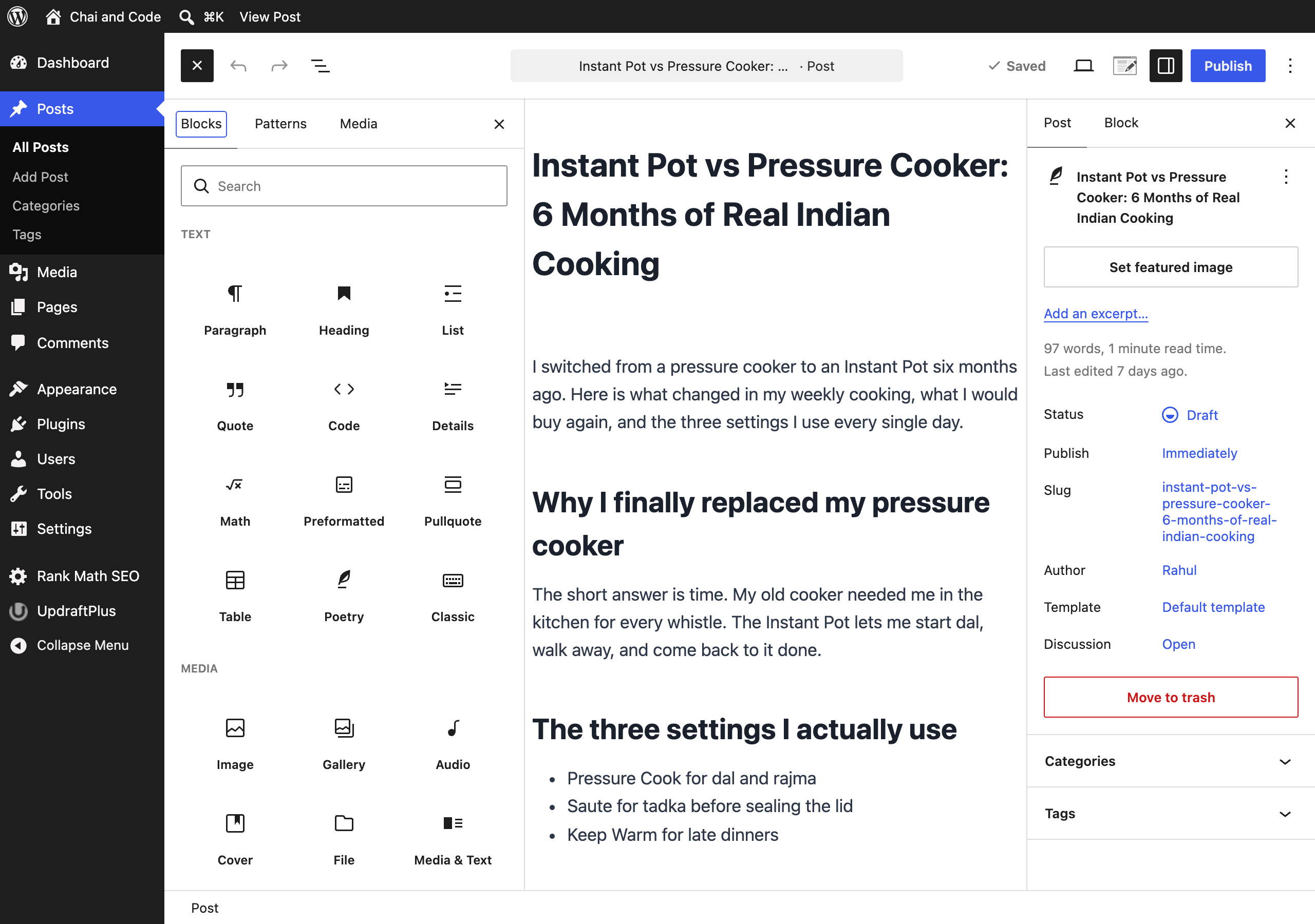 WordPress block inserter