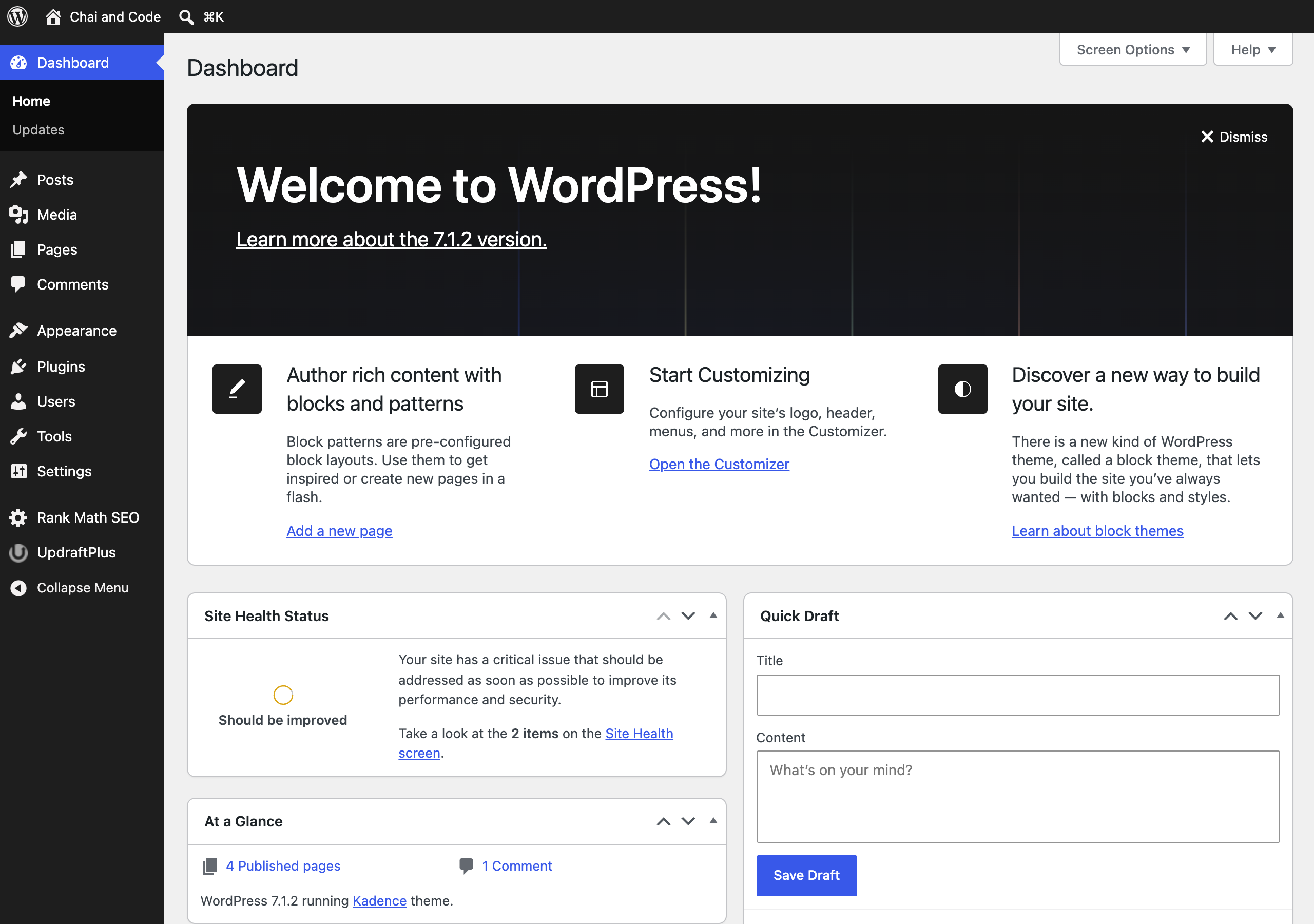 WordPress 7.1.2 dashboard