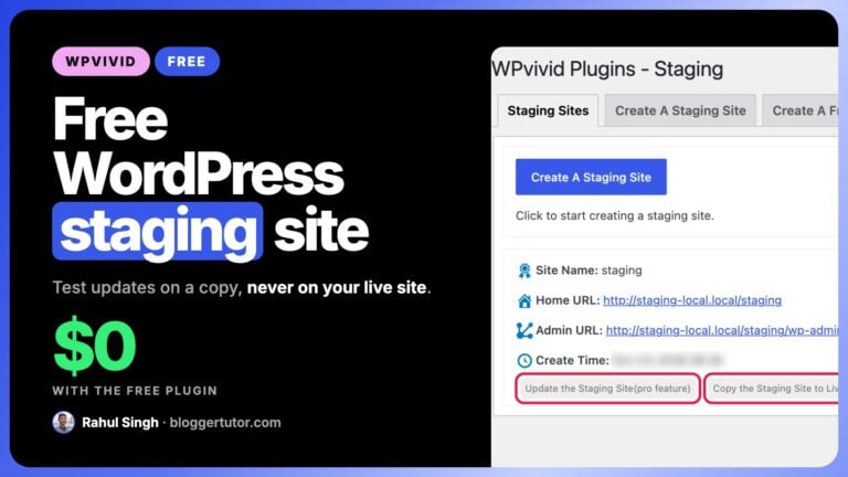 Free WordPress staging site with the WPvivid plugin