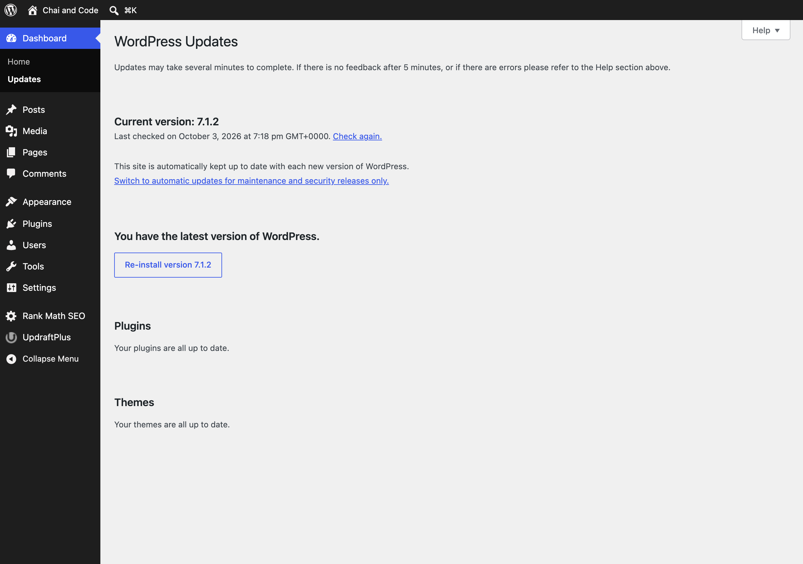 WordPress Updates screen