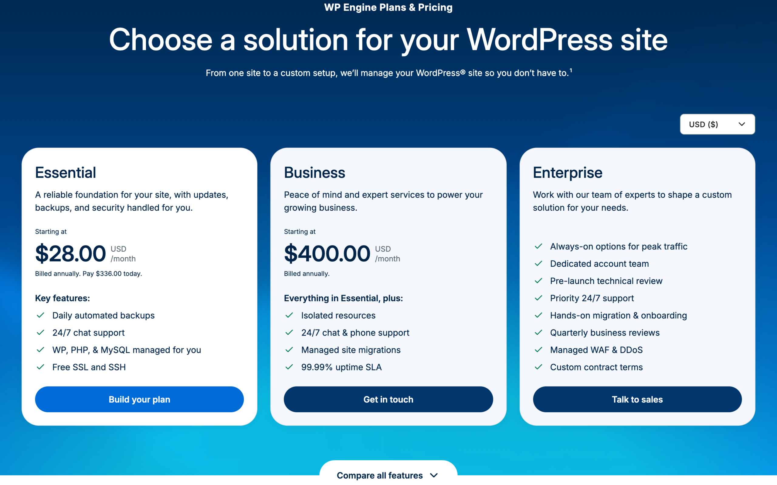Cloudways vs Rocket.net vs WP Engine 2026, Speed Tested in 18 Locations WP Engine plans, Essential from $28 a month billed annually